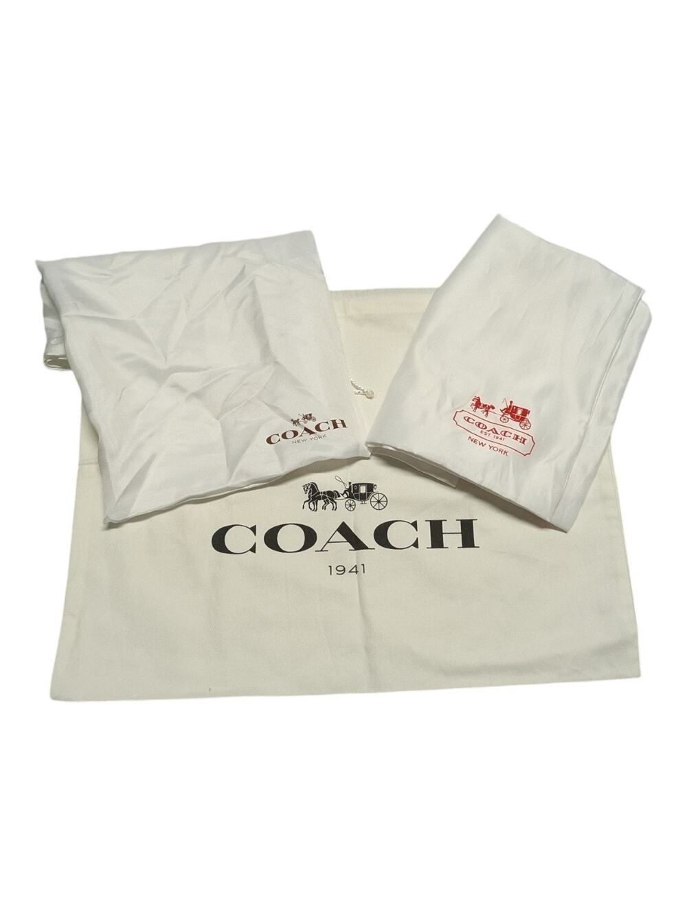 Coach White Dust Bag Purse White Drawstring Protection Satin Cloth Bundle